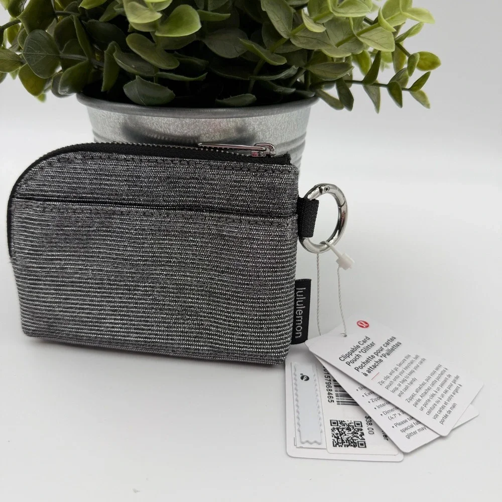 Lululemon Clippable Card Pouch Glitter Sparkle Dark Silver Graphite Grey New NWT